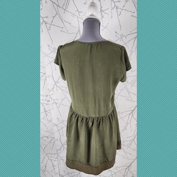 Sitka Olive Green 100% Silk Button Popover Flowy A-Line Dress - Picture 3 of 4